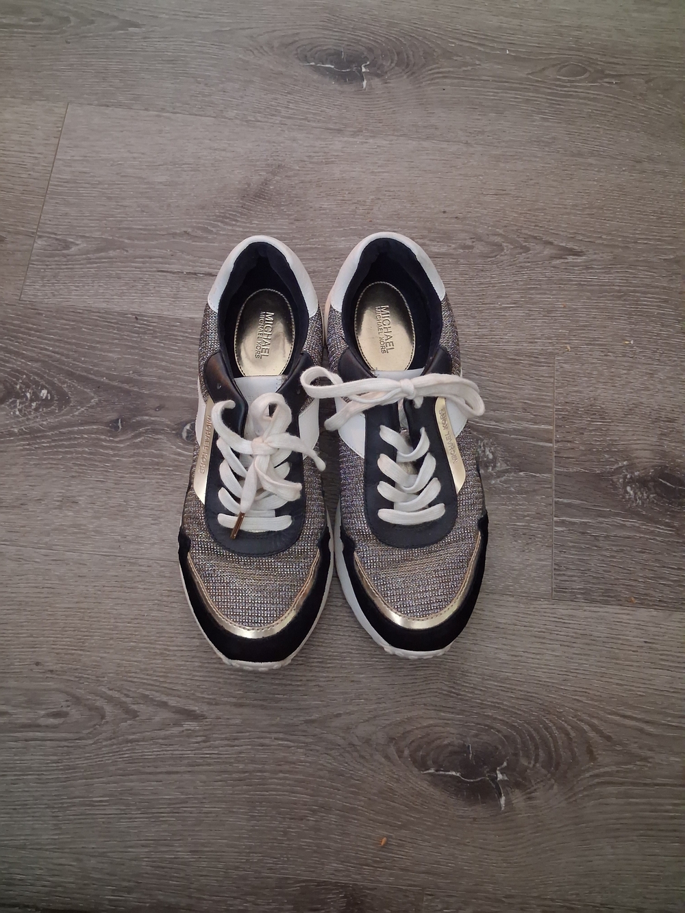 Michael Kors Women's White and Black Metallic Lace-Up Sneakers